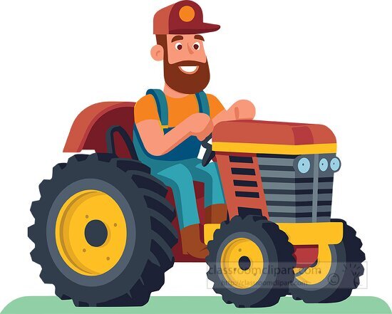cartoon style famer maneuvering a tractor with skill and determi