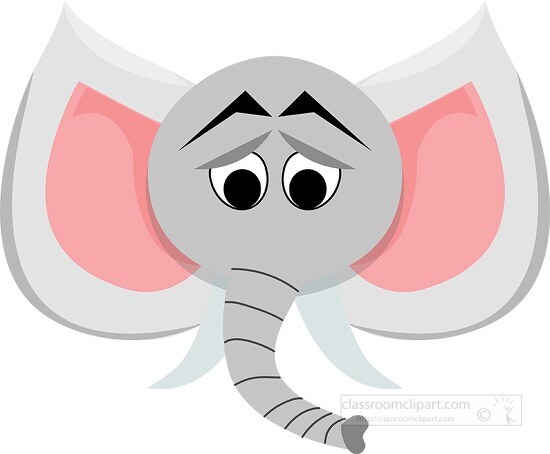 cartoon style flat design elephant looking scared clipart