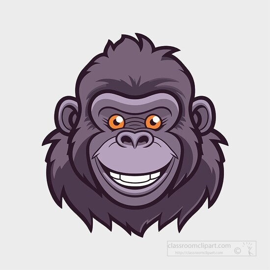 cartoon style gorilla face with orange eyes clip art
