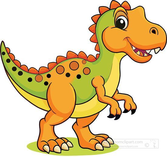 Cartoon Style Green and Orange Spotted Dinosaur clipart