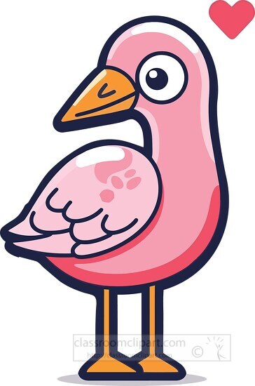 cartoon style large eyed pink bird with a heart 