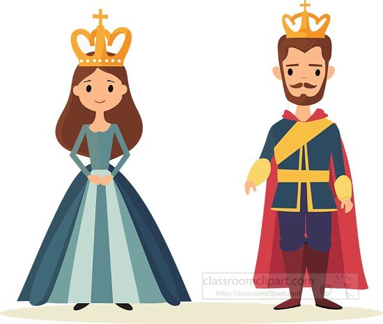 cartoon style monarch king and queen in regal attire