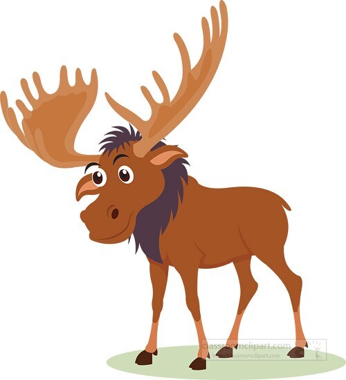 cartoon style moose with large curved antlers clip art