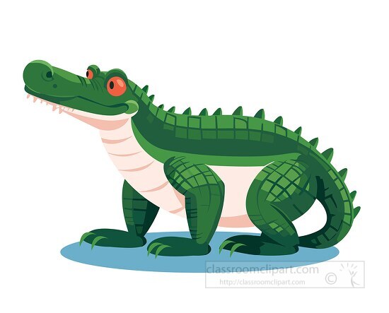 cartoon style of a large green alligator with large eyes