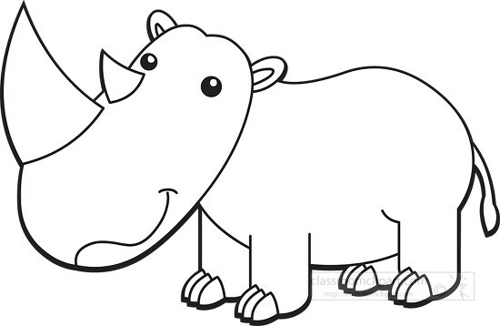 cartoon style rhino with large horn black outline printable clip