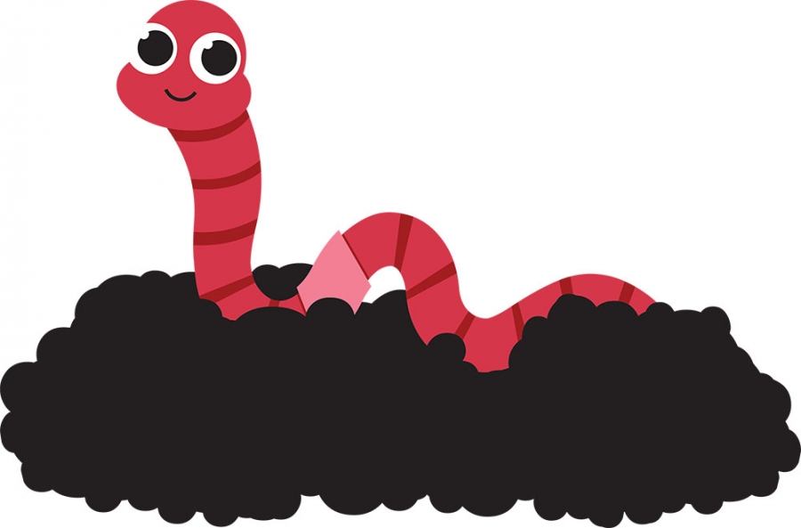 cartoon style segemented earth worm in soil gray color clipart