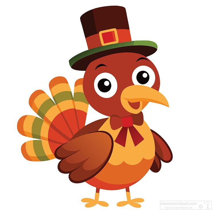 cartoon turkey wearing a Thanksgiving pilgrim hat clipart 