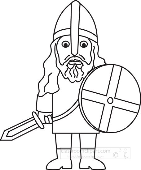 cartoon viking with sword outline