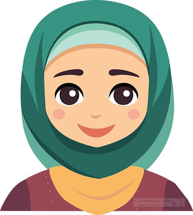 cartoon woman wearing a green hijab