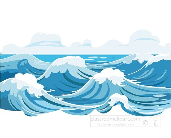 cartoonish wavy ocean with whitecaps and a clear horizon