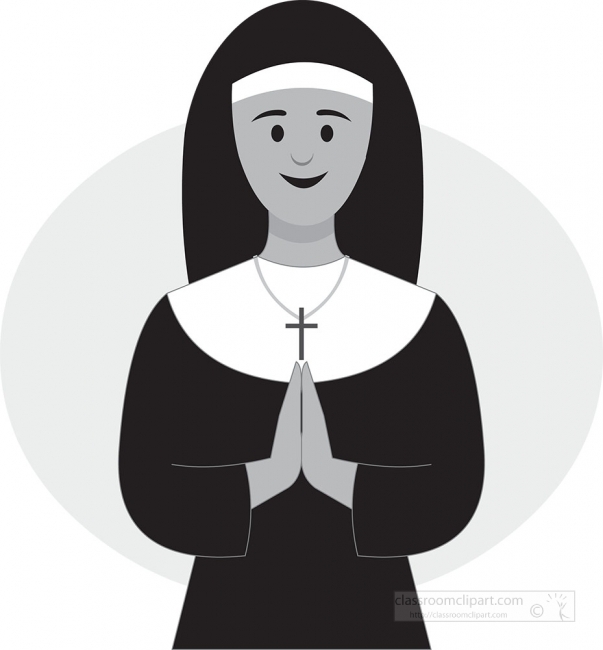 catholic nun holding hands in prayer gray color clipart