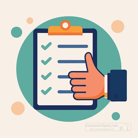check list on a clipart board with a thumbs up hand