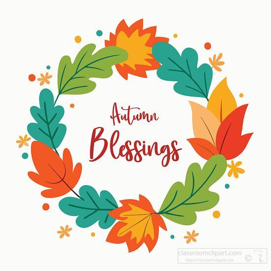 cheerful autumn wreath featuring text autumn blessing