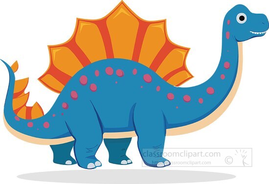 cheerful blue dinosaur with a big orange spine  spotted skin  an