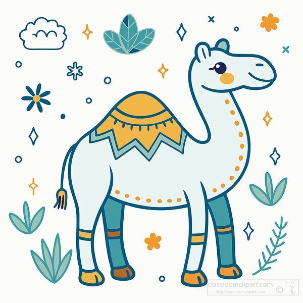 cheerful camel with decorative patterns on its back