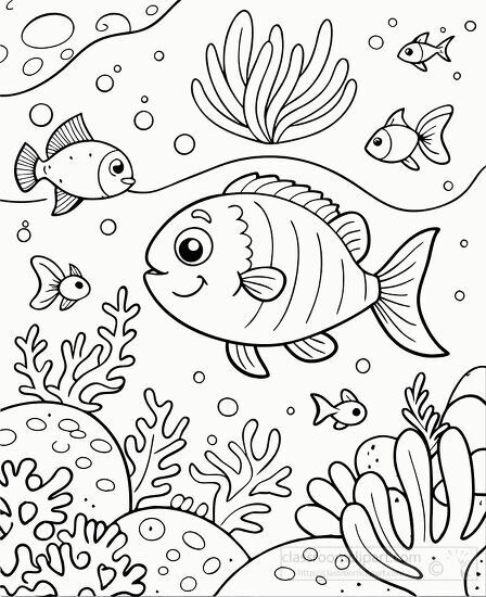 cheerful fish explores the underwater world coloring printable