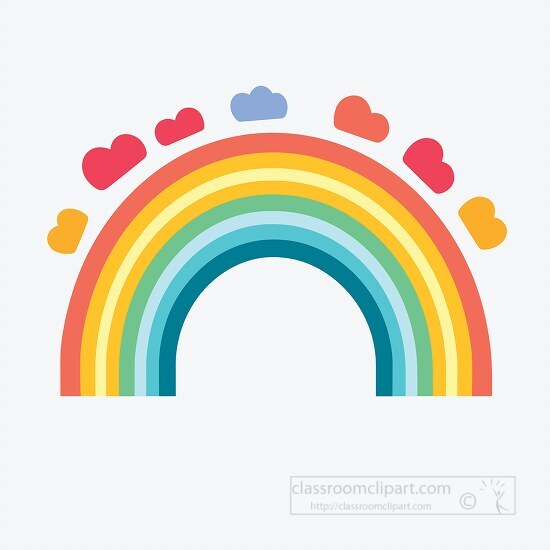 cheerful rainbow graphic with colorful arches and heart shaped c