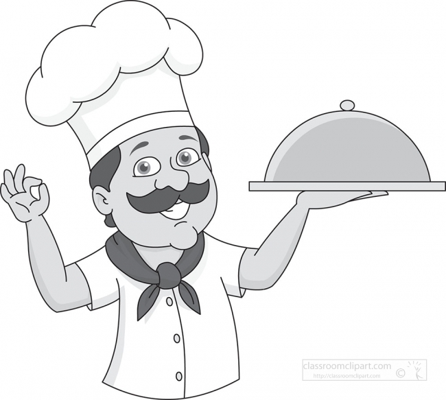 chef holding covered food tray gray color clipart