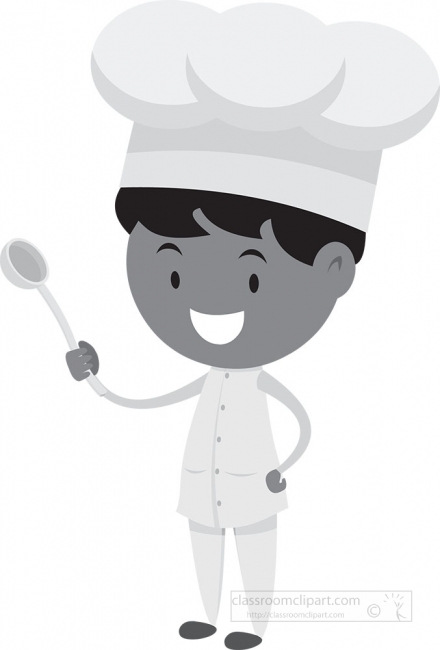 chef with big spoon in hand gray color clipart