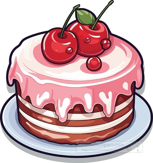 cherry topped cake sticker with pink icing for sweet treat
