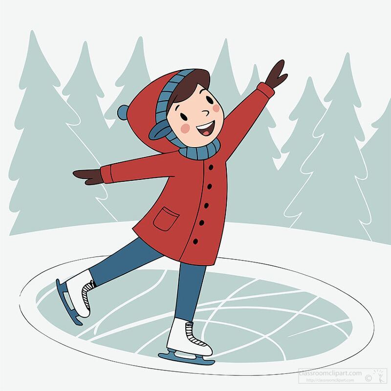 child glides across an ice rink in a snowy forest