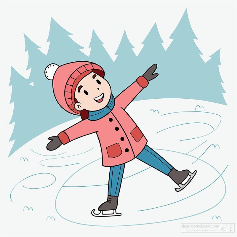 child in a pink coat blue scarf skates gracefully