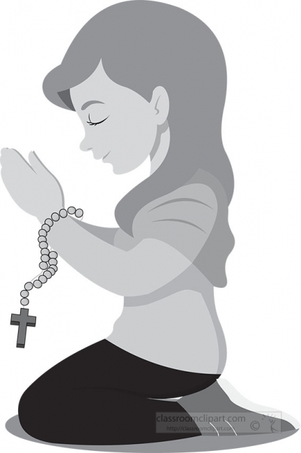 child on knees with rosary praying christian gray color clipart