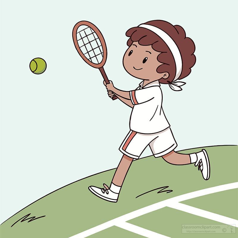 Child focusing on hitting the ball during a tennis game outdoors clipart