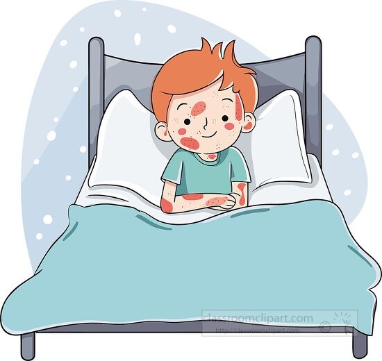 child with measles resting in bed isolated sick with the measles