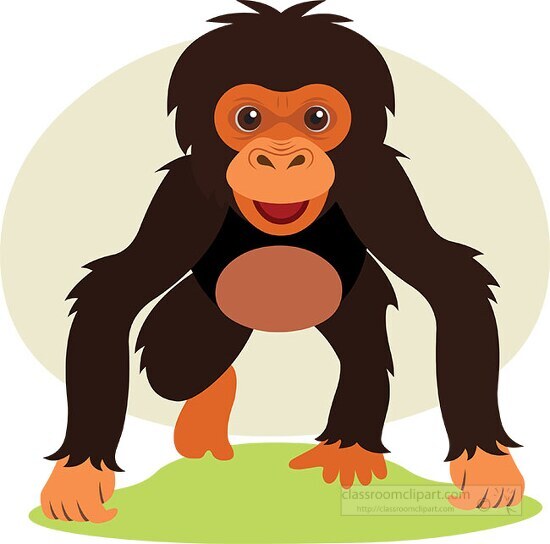 chimpanzee baby on all fours animal clipart