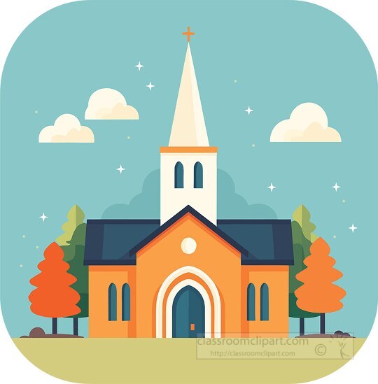 christian church icon with trees and sky clip art