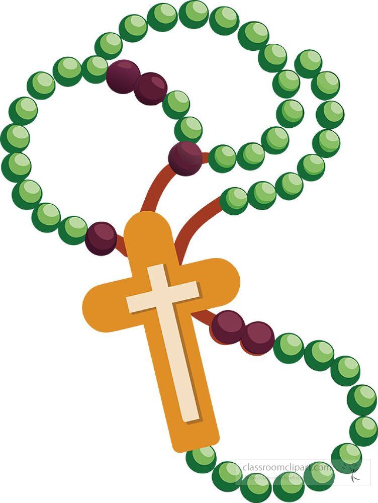 Christian green rosary beads with a cross