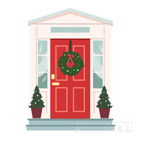 christmas decoration of a wreath hanging from entry doorway to a