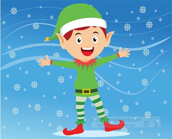 christmas elf with snow in the background clipart