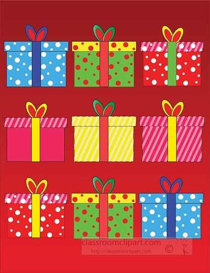 christmas gifts variety with red background clipart