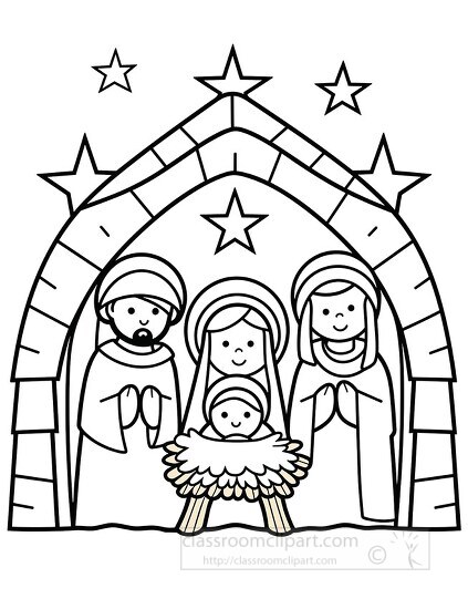 Christmas nativity scene with Jesus in a manger printable black 