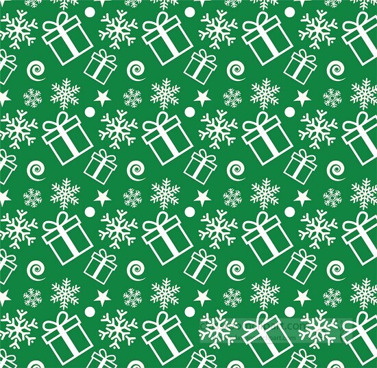 christmas pattern gifts snowflakes green background clipart