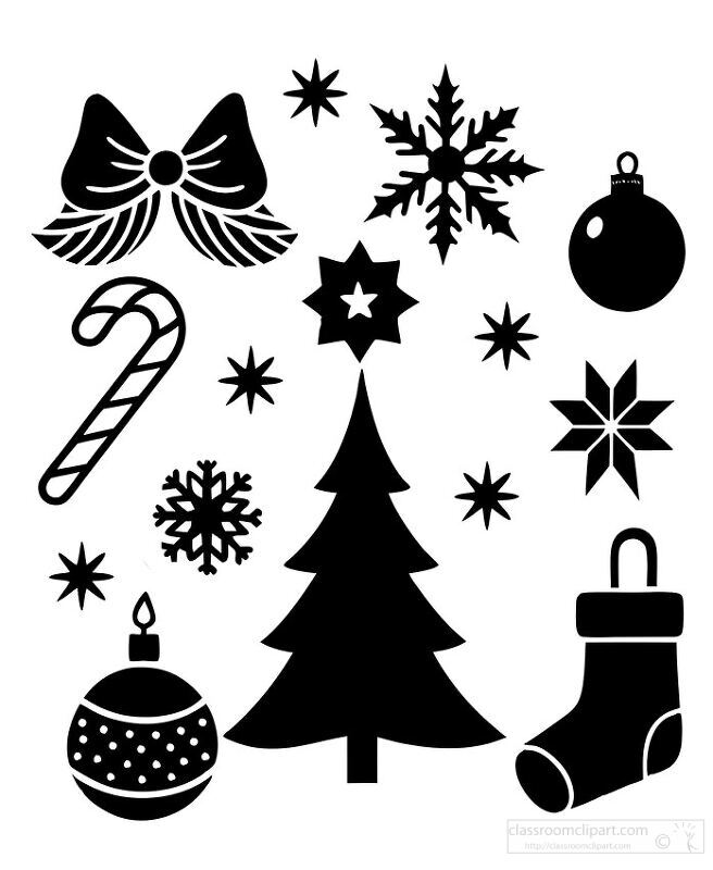 Christmas silhouettes like a tree candy cane stocking snowflakes