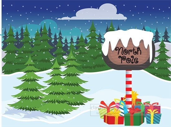 christmas tees and gift boxes north pole sign clipart