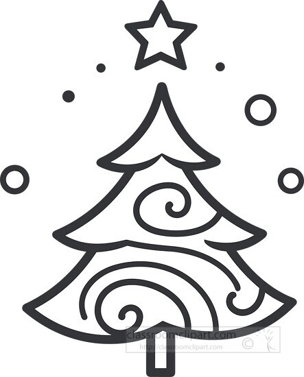 christmas tree ornament with star on top black outline printable