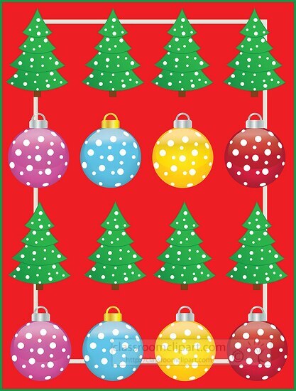 christmas tree ornaments red background clipart