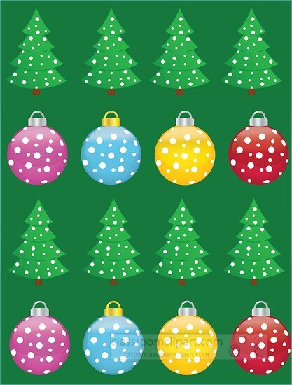 christmas tree with ornaments green background clipart