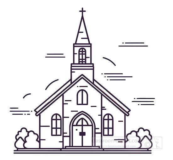 Religion Outline Clipart-church building with steeple and trees vector ...