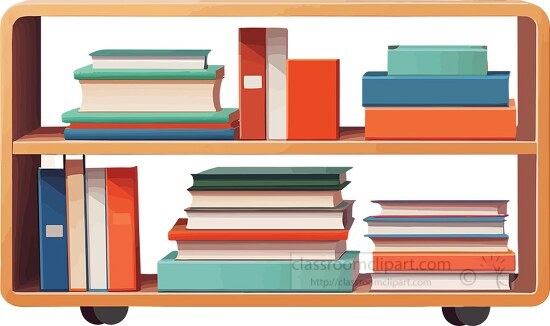 classroom bookshelf filled with books on wheels clipart
