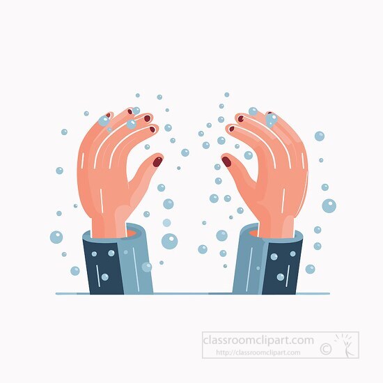 cleaning hands with of soapying water