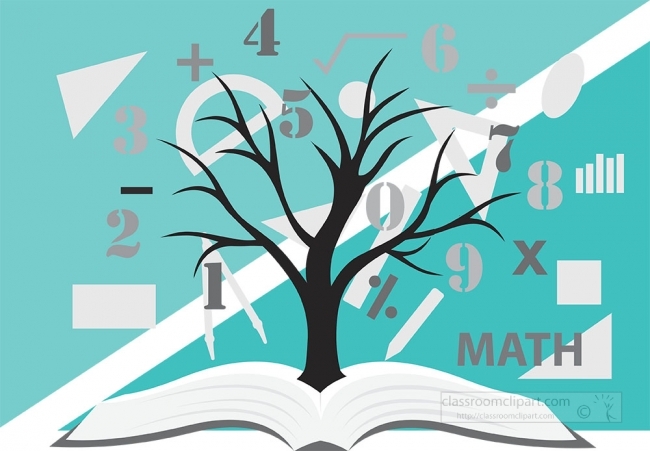 clip art depicting mathematics symbols on learning tree gray col