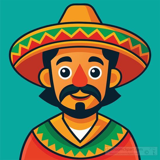 close up vector illustration of a smiling Mexican man wearing a 