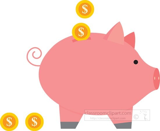 coins dropped in savings piggy bank clipart