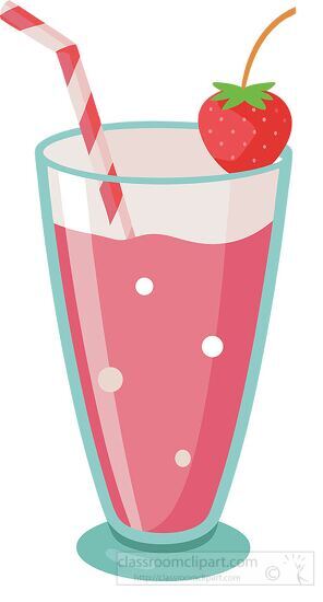 Cold Strawberry Milkshake in a Glass with Straw and Strawberry o