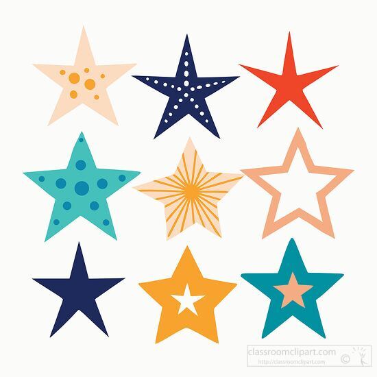collection handrawn colorful stars